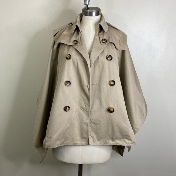 DREAMY DOUBLE BREASTED PONCHO TRENCH COAT 🧥 OPEN SIDES SIZE MEDIUM 100% COTTON - Picture 9 of 17